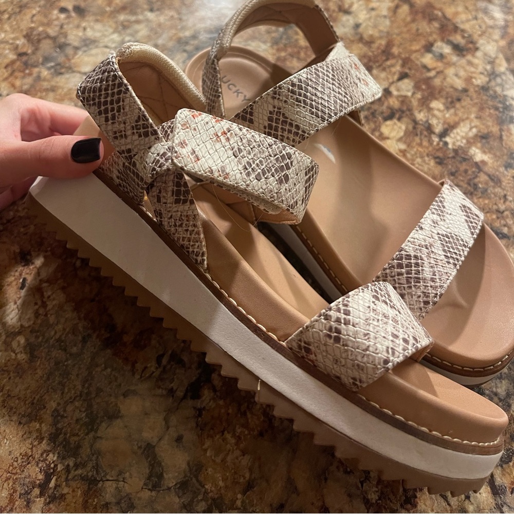 Lucky Brand Snakeskin Wedge Sandals 🍀🐍💚